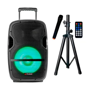 Caja de Audio Italy ITL-TRO15 15Inch MP3 Pant-LED BT FM USB-SD Recargable Mic Stand Negro — ITALY-AUDIO